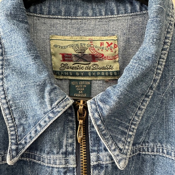 vintage Y2k Express Cropped Demin Jacket Embroided Sun, Moon Size M - Picture 4 of 11